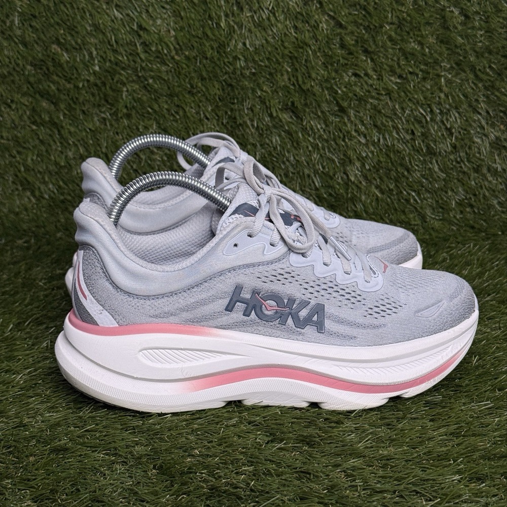 Hoka One One W Bondi 9 Sneakers Womens 7.5B Gray Pink Running Shoes 1162012